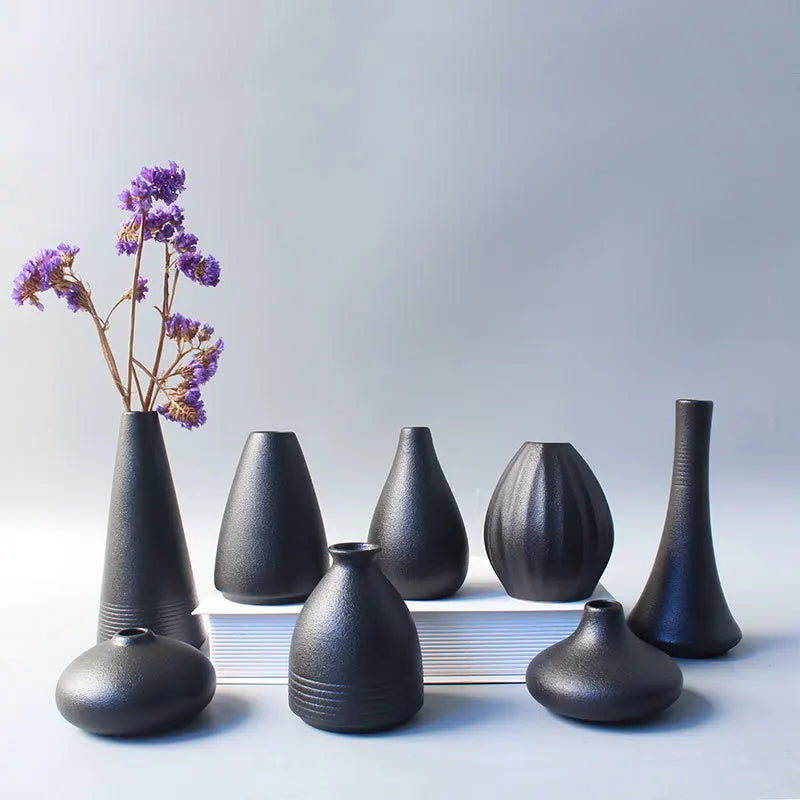 Small Black Ceramic Vase - Japanese Home Decor