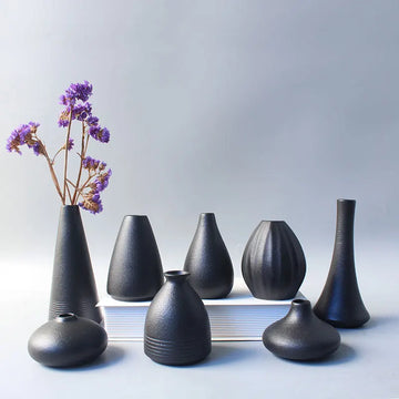 Small Black Ceramic Vase - Japanese Home Decor